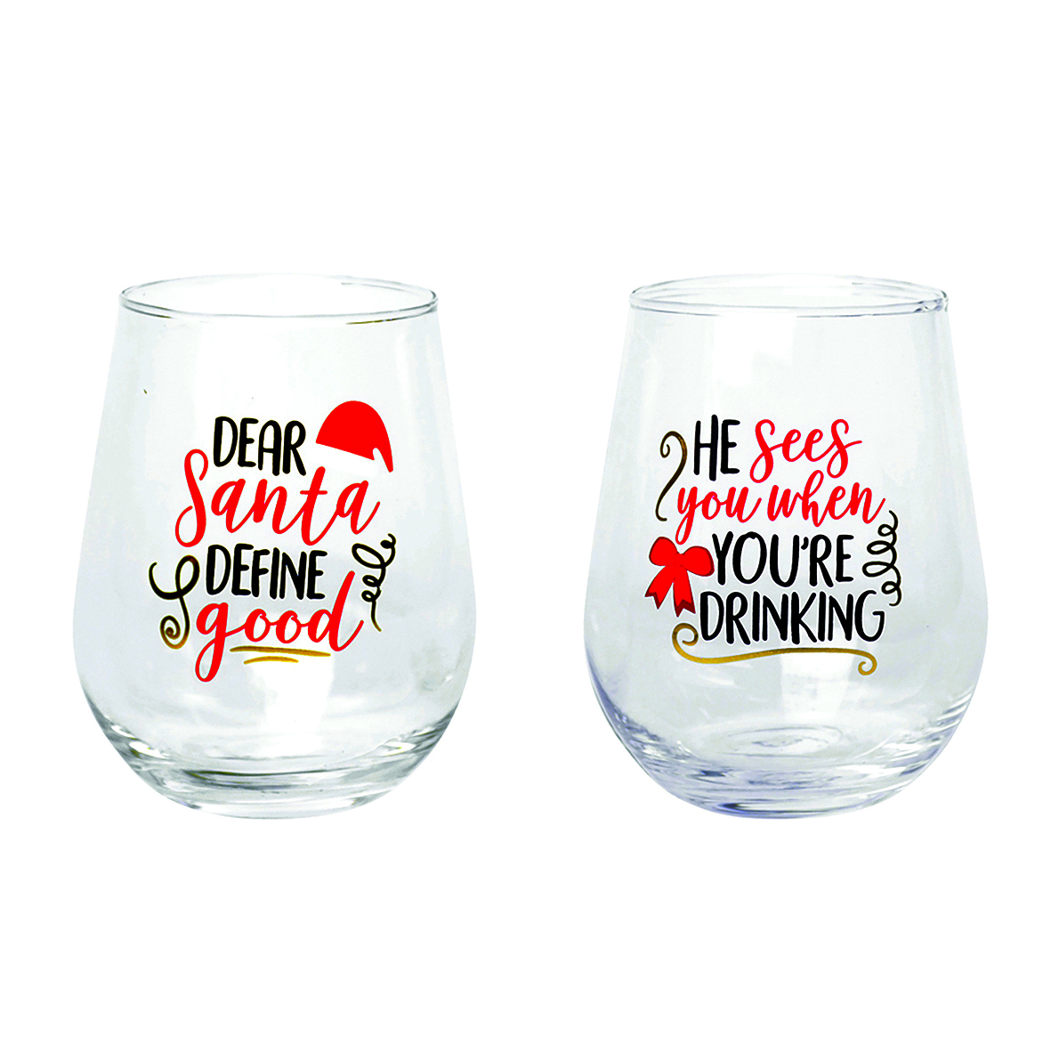 Novelty Stemless Wine Glass 600ml 2 pack We'll make your Christmas