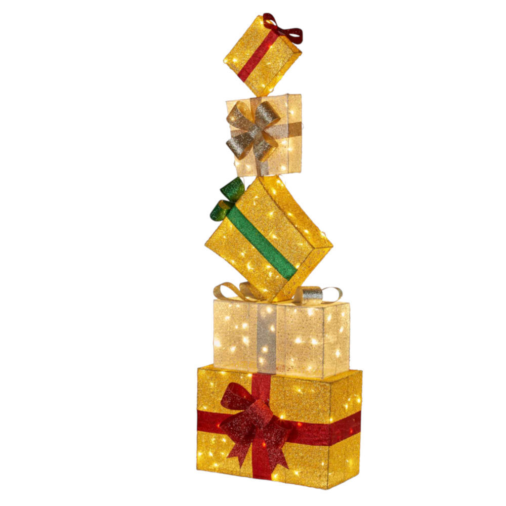 Outdoor Christmas Present Display Stack with Lights 167cm Christmas