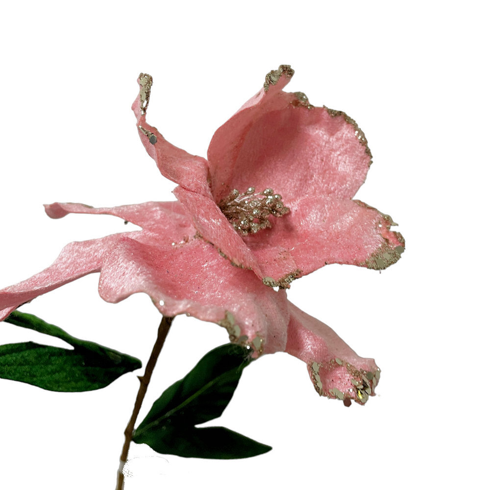 Pink Velour Rose with Leaves 60cm | We'll Make Your Christmas Complete