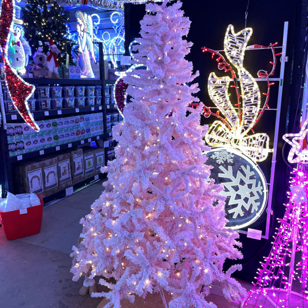 Pink Snow Flocked Tree PreLit 7ft 210cm We'll Make Your Christmas