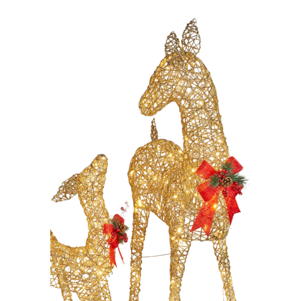 Gold Mesh Outdoor Reindeer Family Christmas Display with Lights