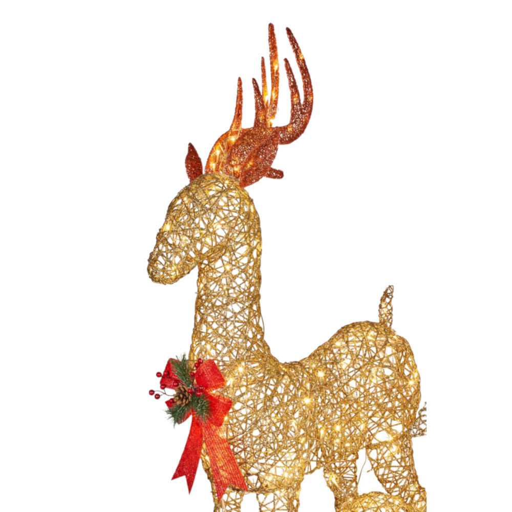 Gold Mesh Outdoor Reindeer Family Christmas Display with Lights