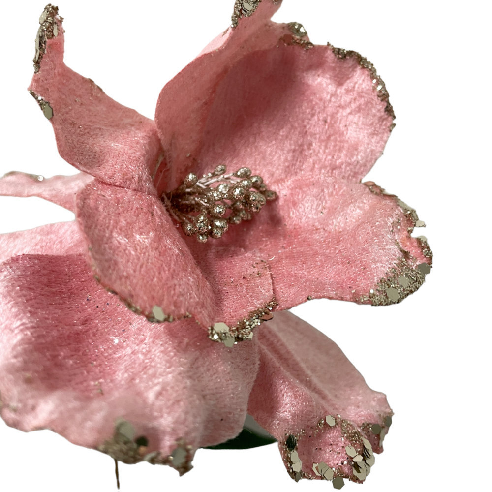 Pink Velour Rose with Leaves 60cm | We'll Make Your Christmas Complete