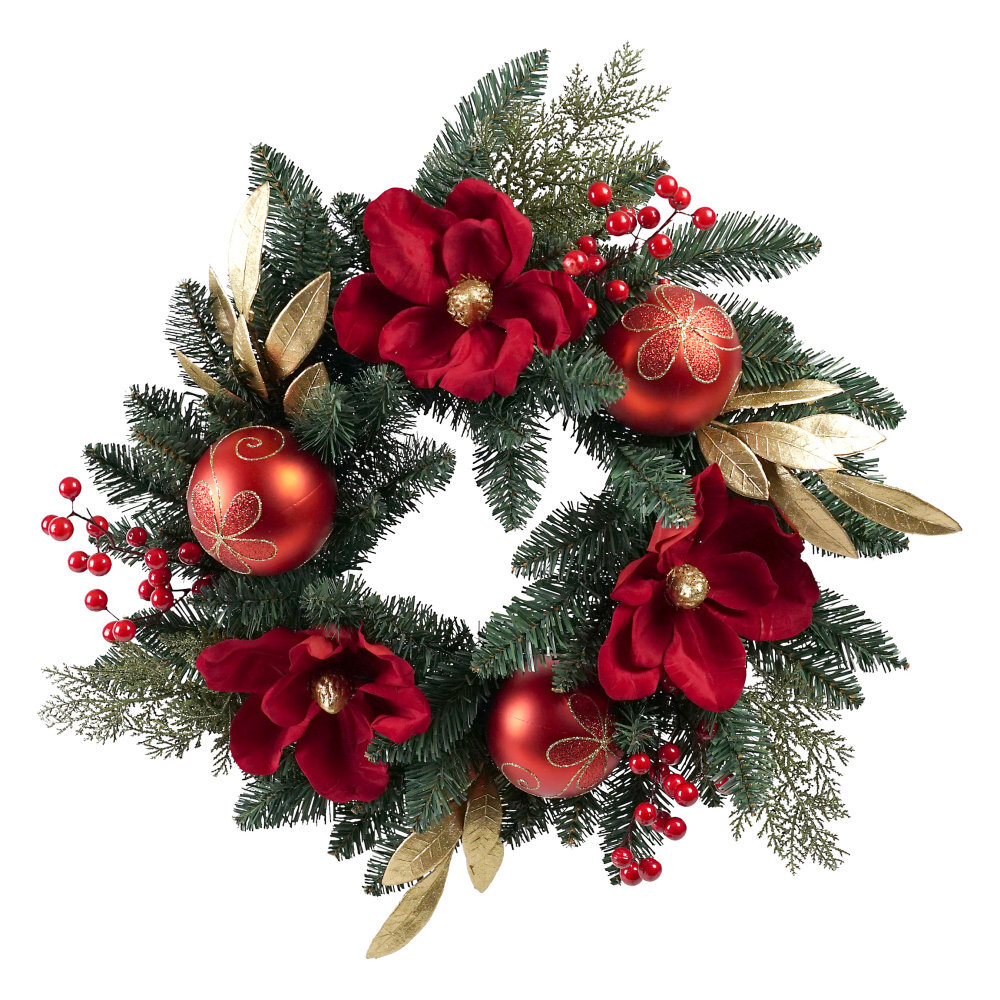 Gold Leaf Red Magnolia Wreath 61cm We'll make your Christmas Complete