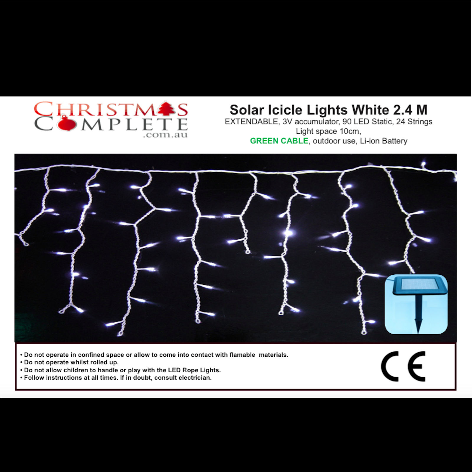 Buy New LED Solar Icicles Lights 20 metres Cool White online from