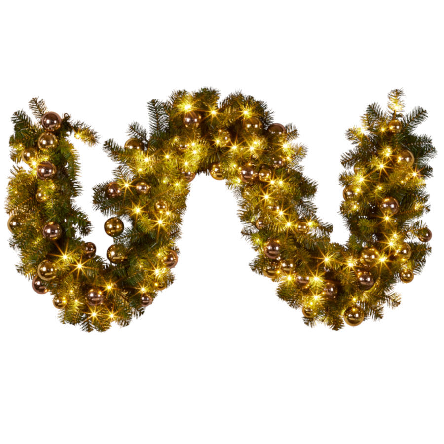 Garland with Lights with Gold Baubles 274cm Christmas Complete