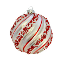 Silver & Red Candy Ball Hanging 10cm