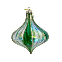 Green Striped Bauble Hanging 12cm