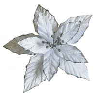 White w. Silver Edge Poinsettia 25cm