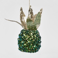 Shimmer Pineapple Green Sequin Hanging Decoration 17cm
