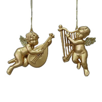 Acrylic Cherub Harp Lute Gold 2 Asst 11cm