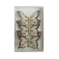 Feather Butterfly Pack of 3 Brown & Coral 12cm