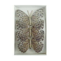 Feather Butterfly Pack of 3 Brown & White 12cm