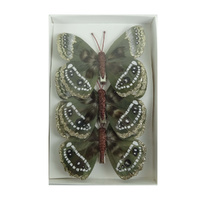 Feather Butterfly Pack of 3 Copper & White 12cm