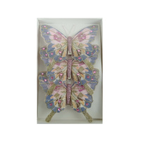 Feather Butterfly Pack of 3 Coral & Teal 12cm