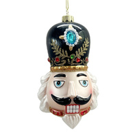 Glass Nutcracker Head Hanging Black 13cm