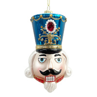 Glass Nutcracker Head Hanging Blue 13cm