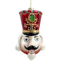 Glass Nutcracker Head Hanging Red 13cm