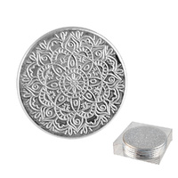Plastic Filigree Coaster Silver Set of 6 10cm