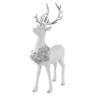 Resin Reindeer Standing White & Silver 42cm