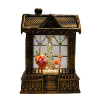 Lantern Bronze Santa & Rudolph w. Sleigh 21cm