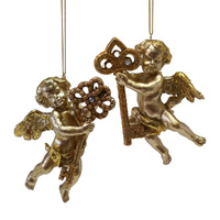 Resin Cherub w. Key Gold 2 Asst 13cm