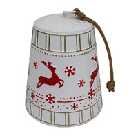 Metal White Bell Embossed w. Rope 20cm