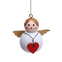 Wooden Angel White & Red w. Heart 6cm