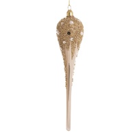Champagne Frosted Long Drop Bauble 23cm