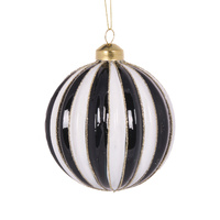 Black & White Stripe Bauble 10cm
