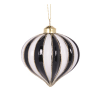 Black & White Stripe Onion Bauble 10cm