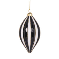 Black & White Stripe Drop Bauble 14cm