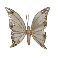 Champagne Velvet Butterfly w. Clip  13cm