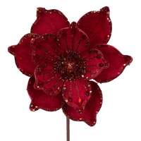 Red Velour Magnolia w. Glitter Details25cm