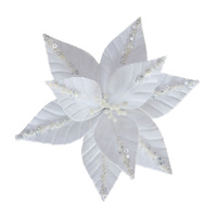 White Sequin Poinsettia Clip 28cm