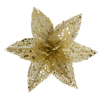 Glitter Gold Net Poinsettia Clip 29cm