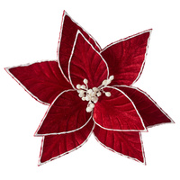 Red Poinsettia w. White Edge Clip 32cm