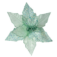 Mint Poinsettia w. Sequins Clip 31cm