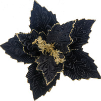 Black Poinsettia w. Gold Glitter Edge Clip 31cm