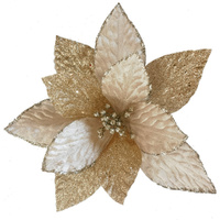 Champagne Poinsettia w. Glitter Petals Clip 26cm