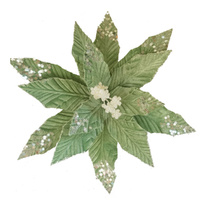 Green Poinsettia w. Snowflake Glitter Clip 30cm