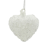White Glass Heart w. Glitter 11cm