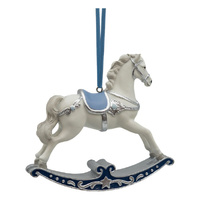 Blue & White Rocking Horse Ornament 12cm