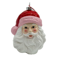 Santa With Pink Trim Hanging Ornament 11cm