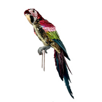 Sequin Parrot Perched Pink & Green 47cm