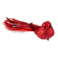 Red Glitter Bird w. Jewel Tail 22cm