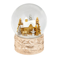 Gold Birch Snowglobe w. House & Trees 14cm