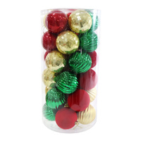 Baubles Red, Green & Gold 30pk 7cm