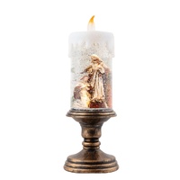 USB Glitter Swirl Pedestal Candle Nativity 28cm