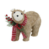 Bear w. Knitted Scarf & Berries 40cm